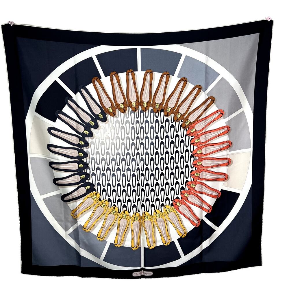 Salvatore Ferragamo Silk Scarf Square Ring of Shoes Printed Multicolor